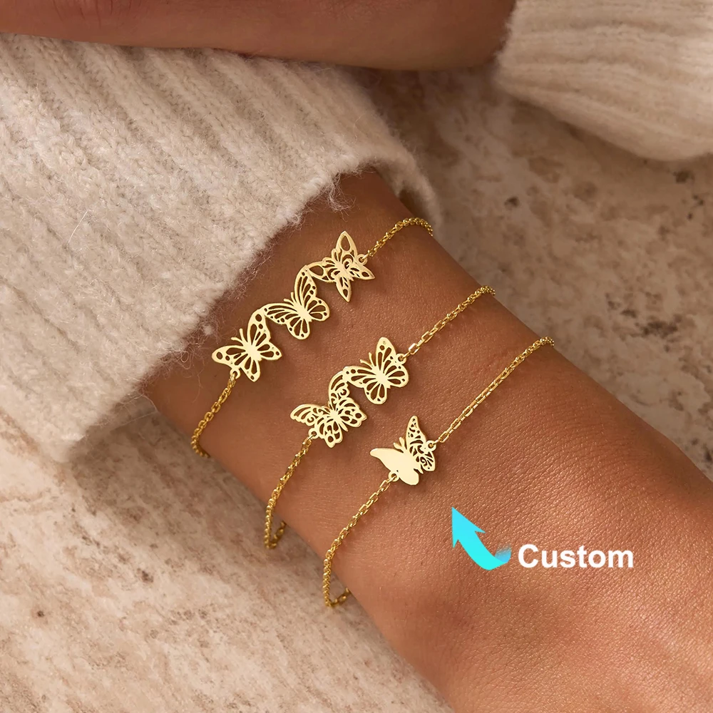 

Custom Birth Month Butterfly Bracelets for Women Stainless Steel Personalized Butterfly Bracelet Femme Custom Jewelry Gifts