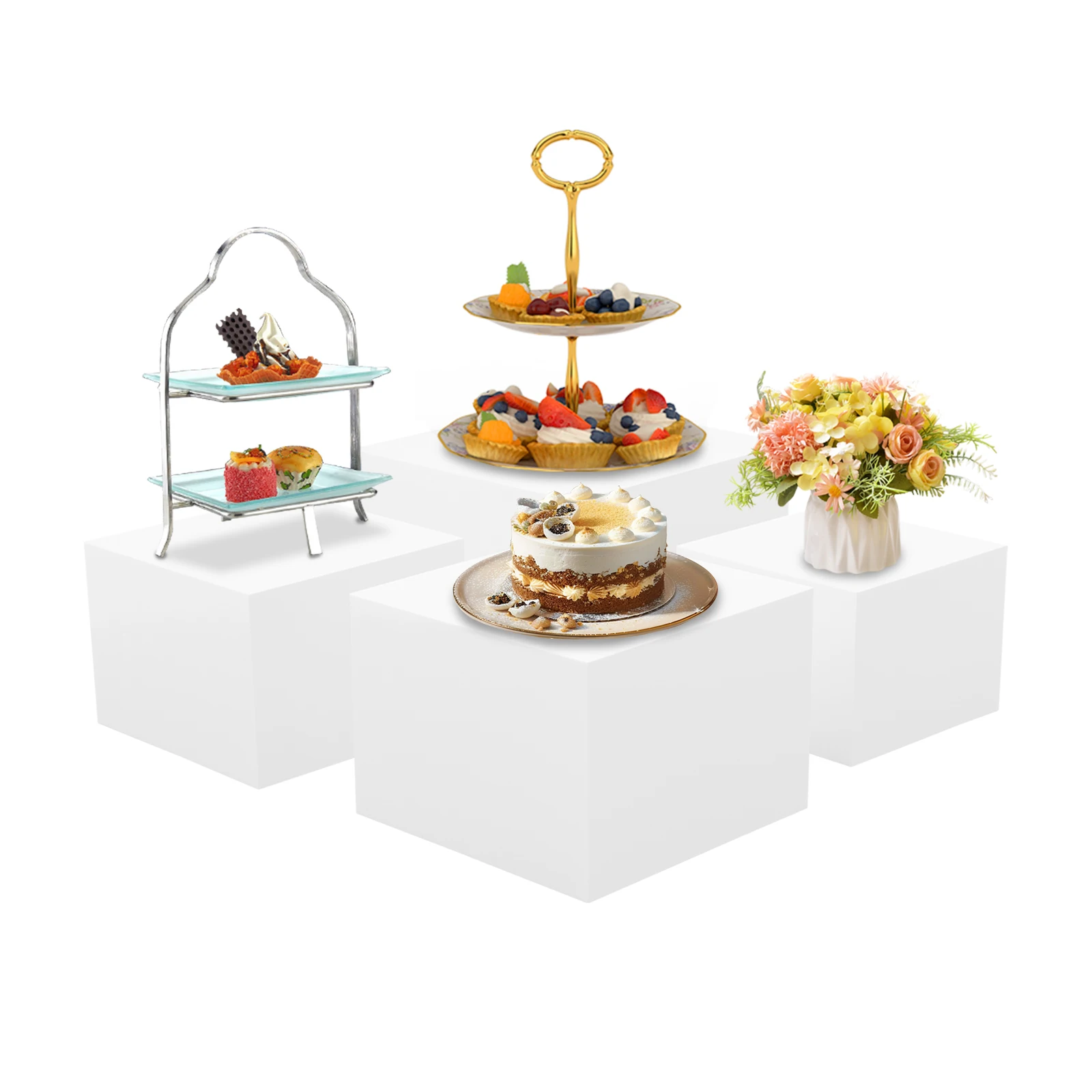 Taartplateau Set 4 Stuks Acryl Display Stands Rechthoekige Cupcake Stand voor Bruiloften Verjaardagsfeestjes Dessertdecoratie 8-12 Inch - afbeelding 2