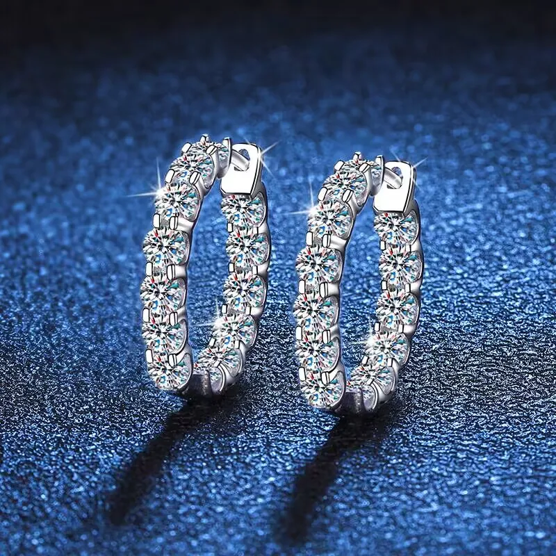 

18k Plated Total Full Moissanite Hoop Earring for Women Sparkling Wedding Party Earring 925 Sterling Silver Jewelry Huggie