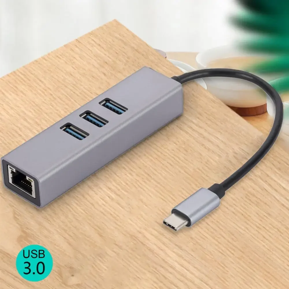 

USB3.0 Type-C to Rj45 Hub Docking Station Aluminum Alloy Cable Hub 1000Mbps Office Supplies
