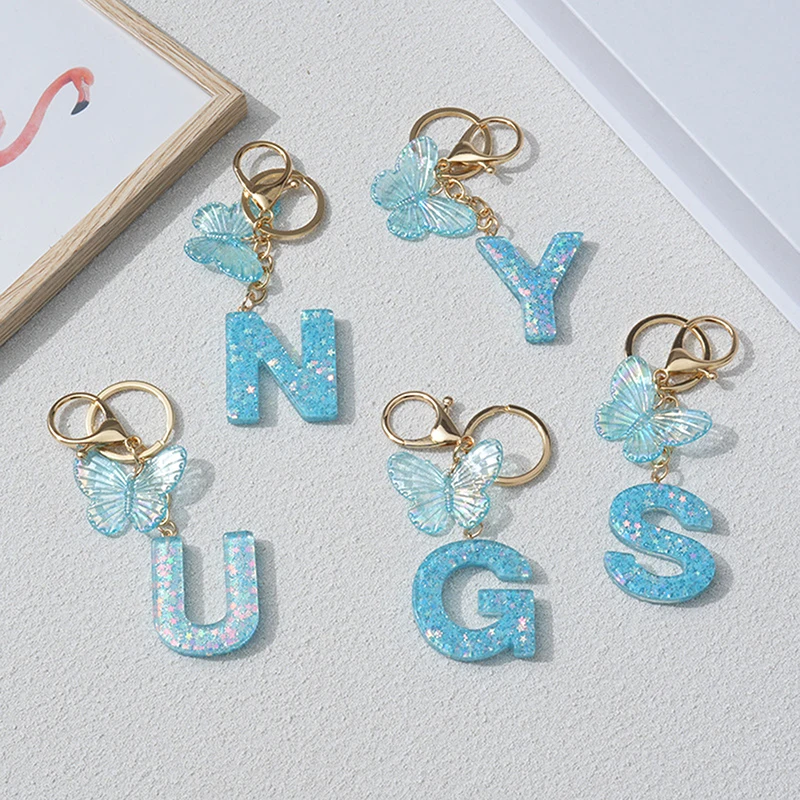 

Cute A-Z Resin Letter Key Ring Creative Initial Letter Butterfly Pendant Keychains Backpack Decoration Accessories Gifts