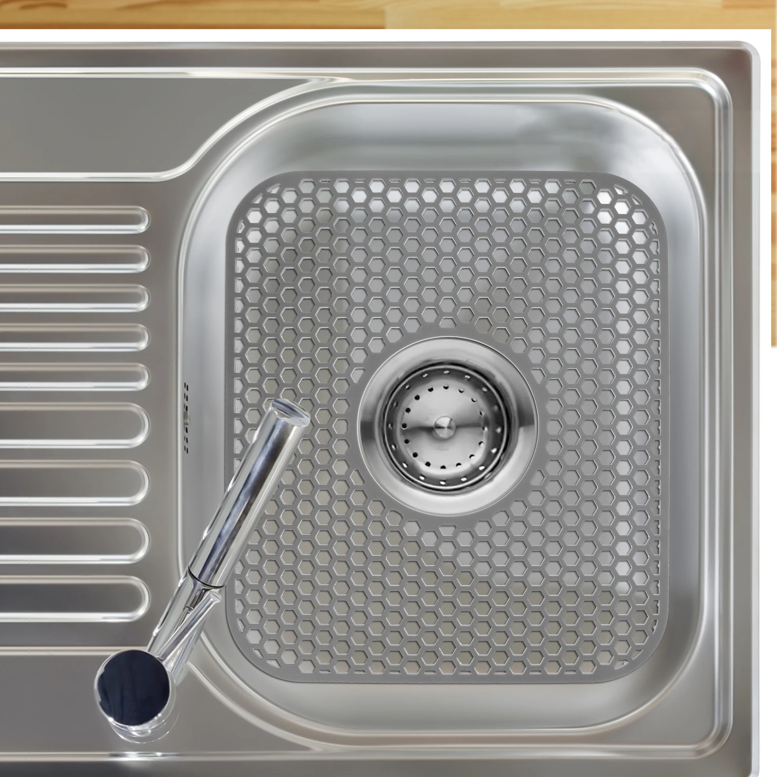 

Hollow Drainable Sink Mat Silicone Kitchen Sink Protector Pad Non-Slip Mold Resistant Draining Mat For Countertop Faucet