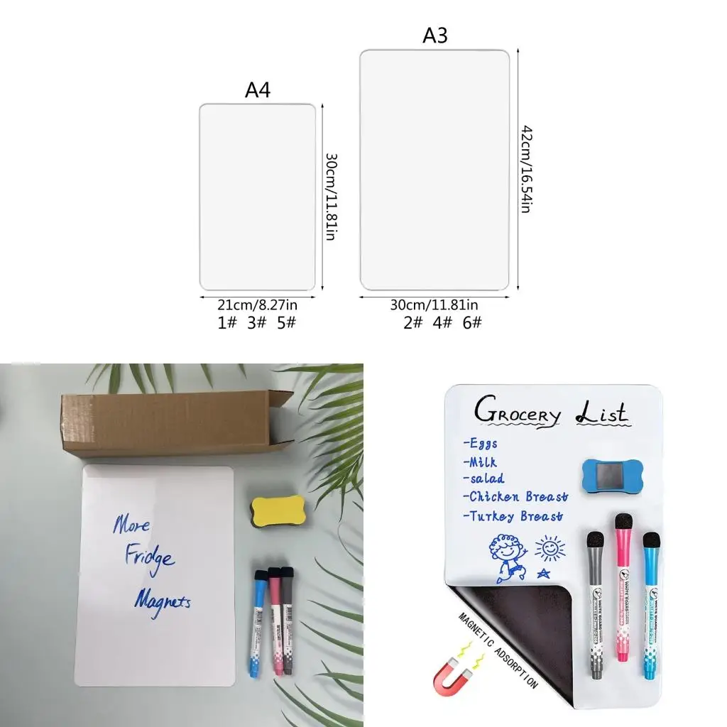 Fridge Message Board Sheet Adhesive with Drying Erase 3 Markers Whiteboard for Refrigerator Shopping List