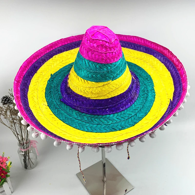 Men Women Wide Brim Straw Hats Hat Kids Adult Outdoor Halloween Mexican Party Decorative Fashion Sombrero Colorful Edges Hats