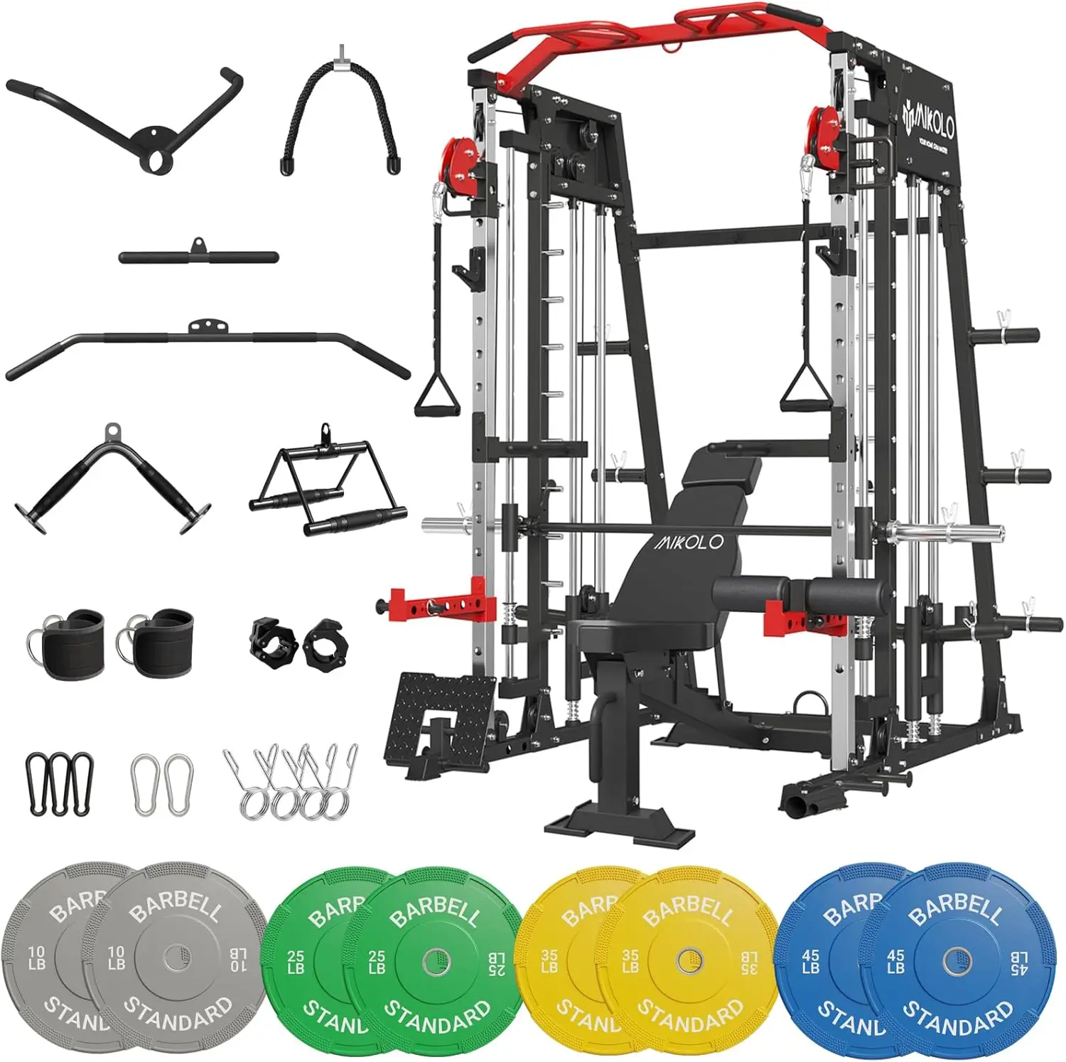 Squat Rack with LAT-Pull Down System & Cable Crossover Machine, Training Equipment with Leg Hold-Down Attachment, Garage & Home