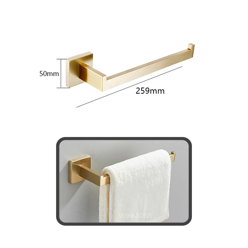 Juego de accesorios de baño de oro cepillado, estante de barra de toalla, gancho para bata, portarrollos de papel higiénico, negro, 4 piezas Kit de