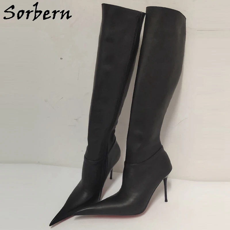 Sorbern Luxury Knee High Boots Long Pointed Toe 10Cm Metal High Heel Stilettos Sissy Boy Fetish Shoe Custom Shaft Lenght Width