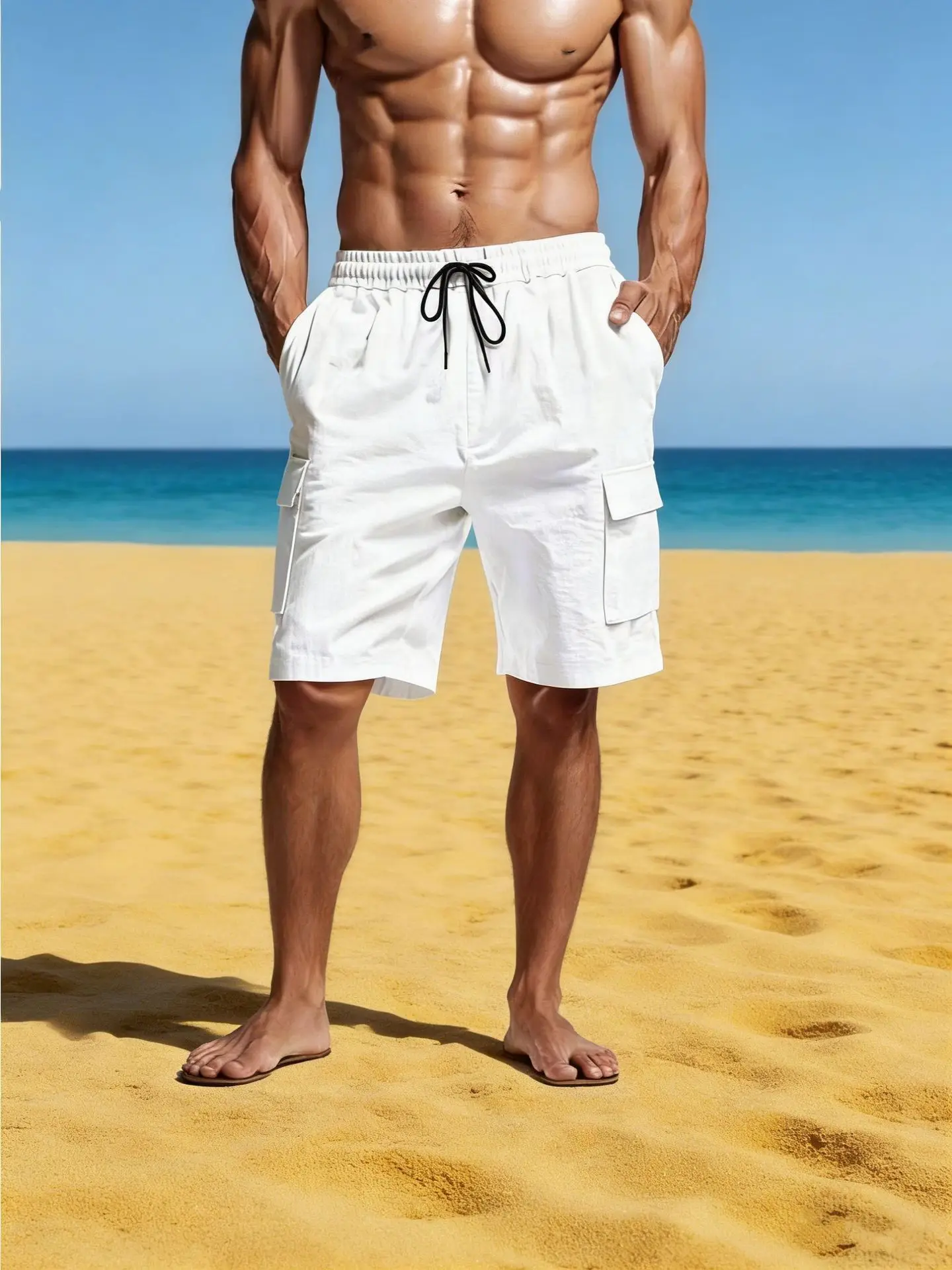 

Big Pocket Men's Shorts Casual Work Cool Pants with point Loose Fit Clothing Waist Sports Male Outfit Shorts