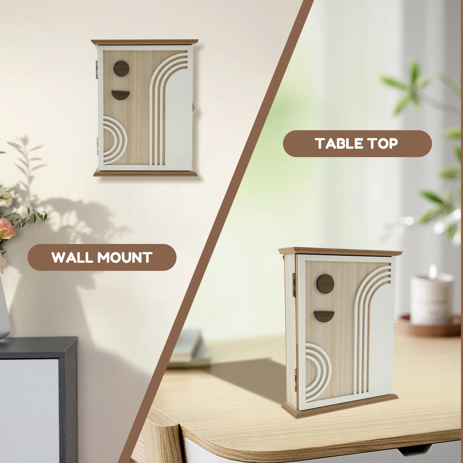 Wood Key Cabinet Box Wall Mount Vintage Key Rack Decorative Key Holder With Inner Hooks Key Storage for Home Office Entrance