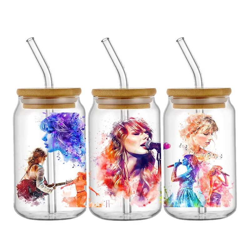 Super Star singer love story UV DTF Transfer Sticker Cup Wraps For16OZ Glass Libbey Can Bottle Selfadhesive Washable DIY Custom