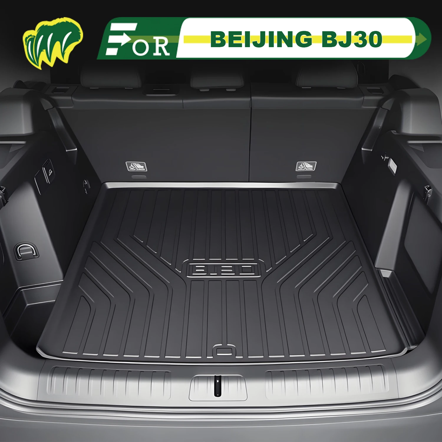 

For BEIJING BJ30 2024-2025 TPE Custom Fit Car Trunk Mat All Season Cargo Mat 3D Shape Rear Trunk Liner Chair-back Protection Mat