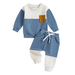 Toddler Baby Boy Clothes Color Block Long Sleeve Sweatshirt Pullover Tops Solid Pants Fall Winter Outfits Set