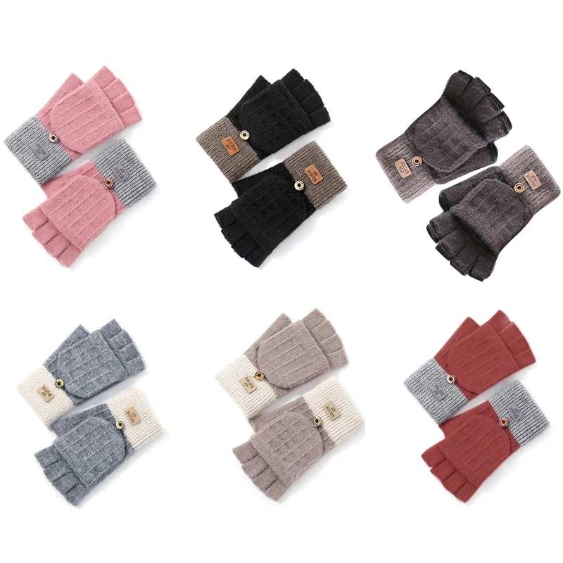 

Unisex Winter Knitted Mitten Convertible Half&Full Finger Glove with