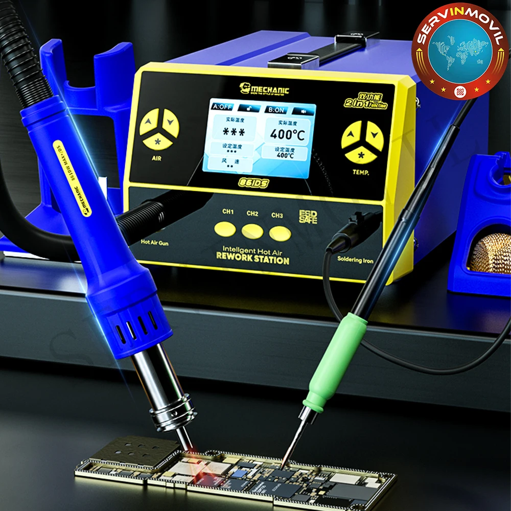 MECHANIC 861DS 2 in 1 Dual Function Welding Station Induction Dormant Wind Gun Electric Soldering Iron Rework Repair Station