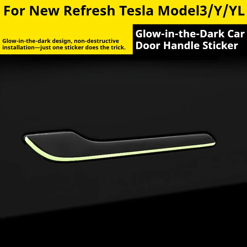 For New Refresh Tesla Model3/Y/YL Door Handle Patch, Luminous Anti-scratch Protective Film, Car Door Accessories