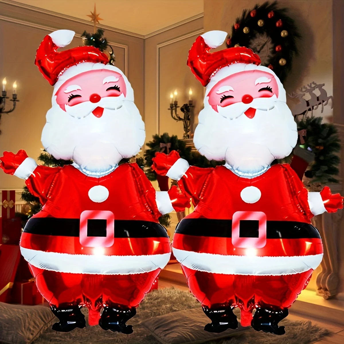 

F5 2Pcs 119cm Large Squinting Santa Claus Aluminum Film Balloons Christmas Party Shopping Mall Decoration Christmas Supplies