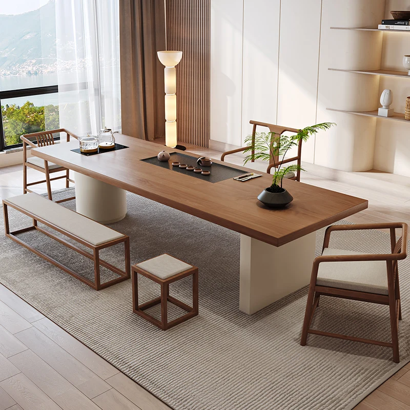 Wabi Sand Cream Wind Solid Wood Tea Table and Chair Combination