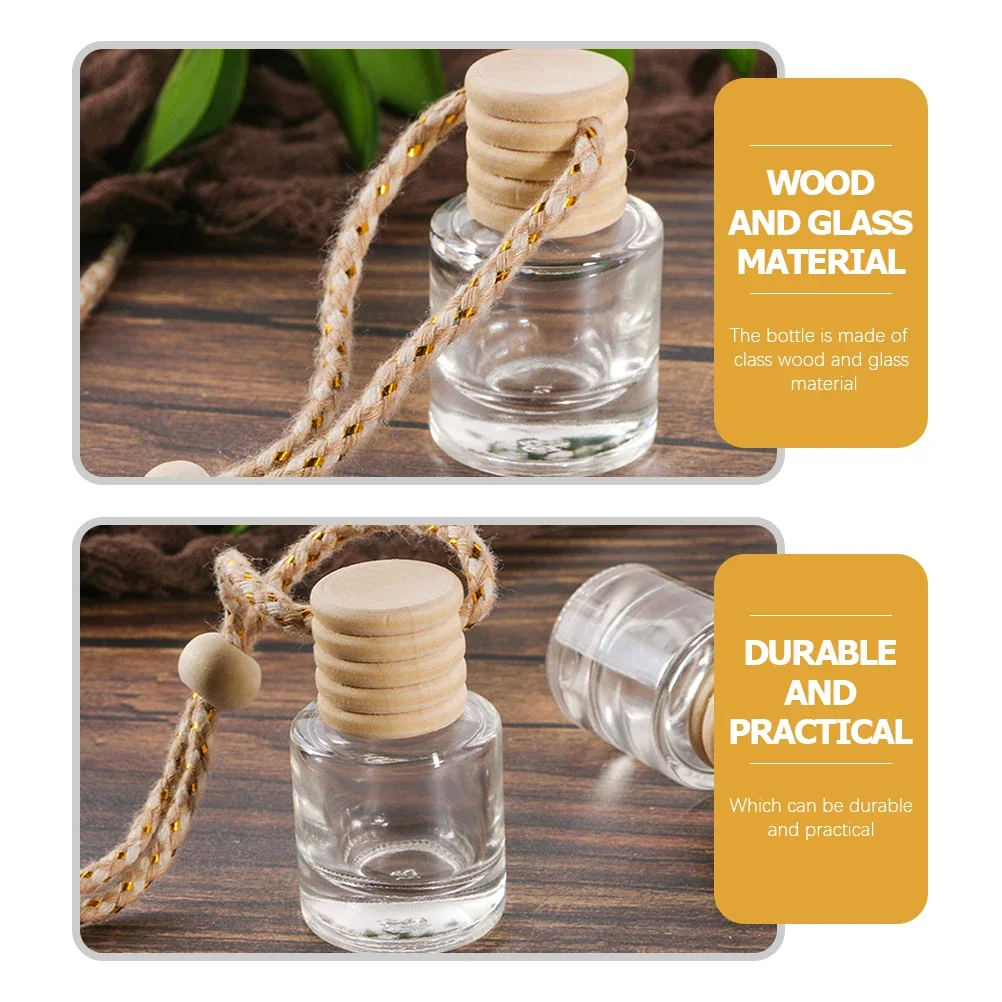10 Stück 8ml Mini-Holz-Duftfläschchen, Aromatherapie-Diffusor, hängende leere Parfümfläschchen aus Glas für das Auto, Autodekoration – Detail 2
