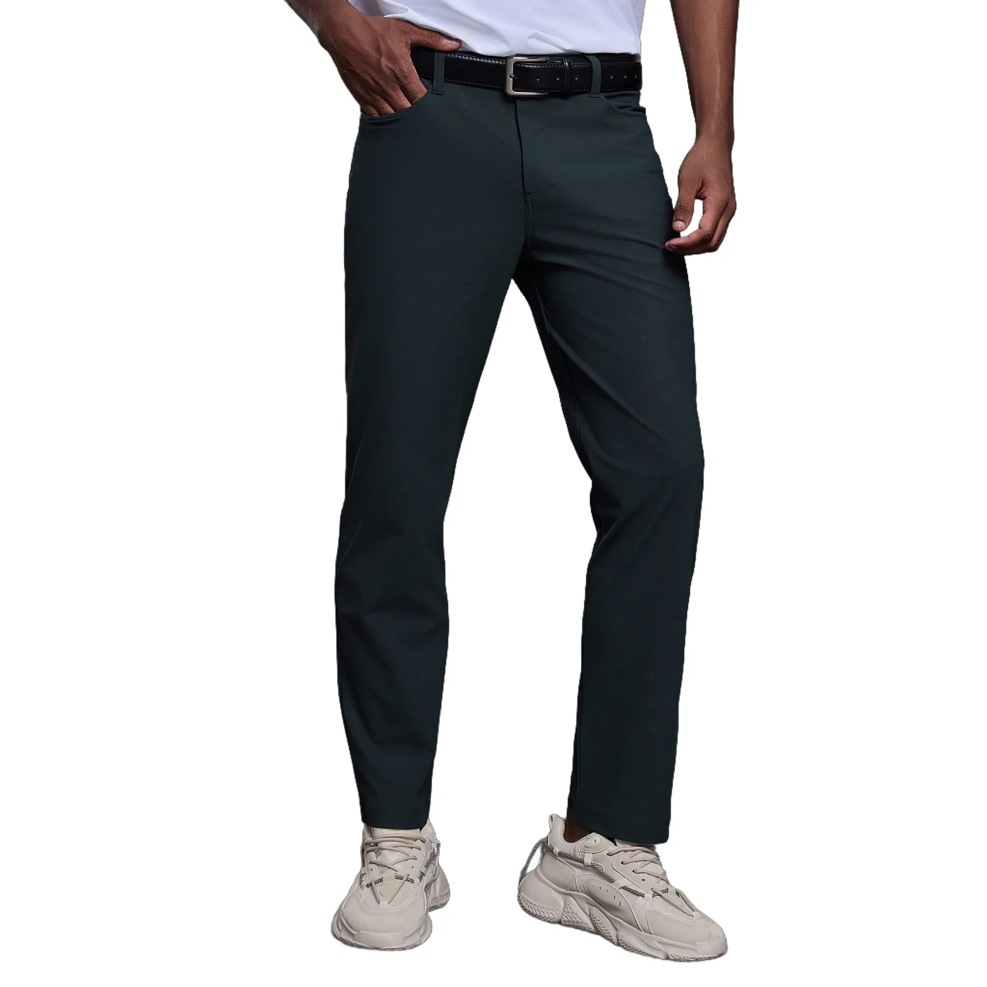 Lemon Men Thin Quick-drying Classic Four-sided Springing Casual Sweatpants With Hidden Zipper Pockets Solid Color For Men Pants