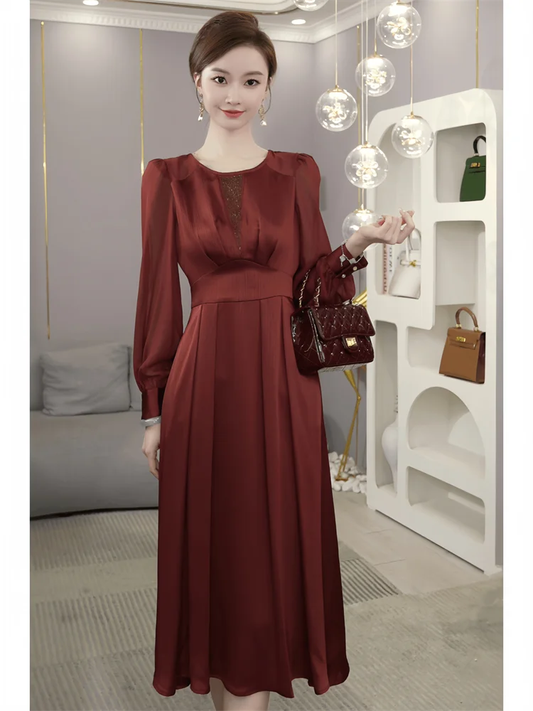 

Autumn Faion Retro Ele Orange Dr for Women Formal Ocns Ladylike Gown Polyester Fiber Long Sve Online Exclusive