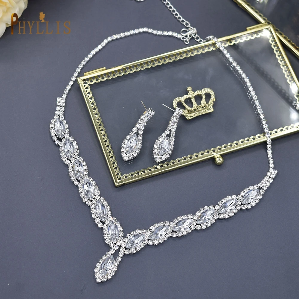 

C48 Baroque Crystal Water Drop Necklace Earrings for Bride Luxury Wedding Dubai Jewelry Set Luxury Bridal Set Party Accessories