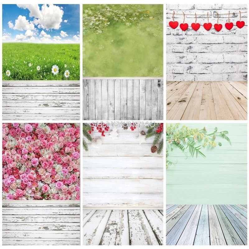 SHENGYONGBAO Digital Printed Photography Backdrops Wall And Wood Floor Flower Planks Landscape Photo Studio Background MBD-03