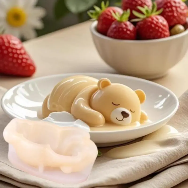 Cute 3D Sleeping Bear Mousse Jelly Cake Mold Pudding Ice Cream Silicone Mold Cupcake Topper Cake Decorate DIY Baking Accessories