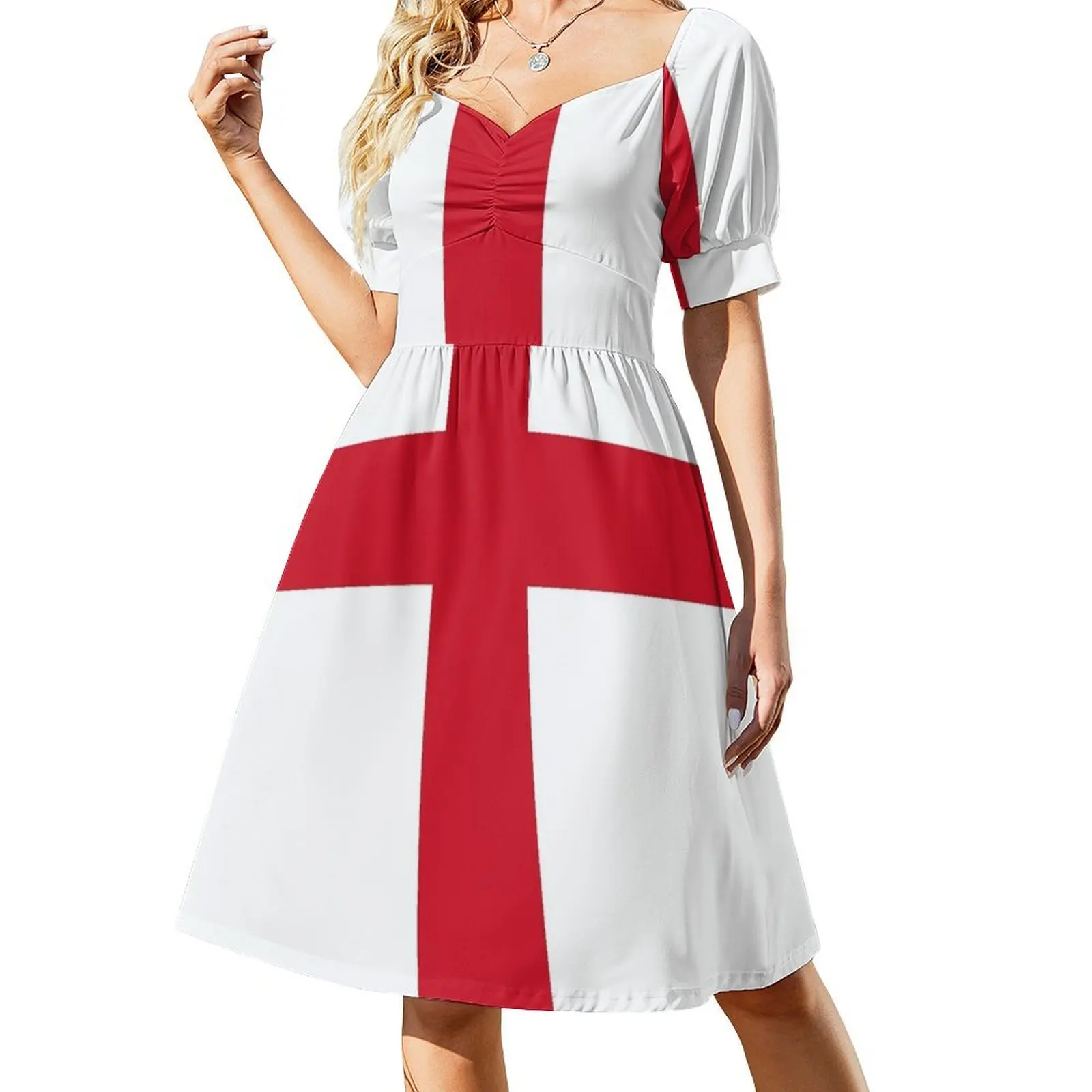 

Flag of England (St. George's Cross) Short Sleeved Dress Woman fashion Dress