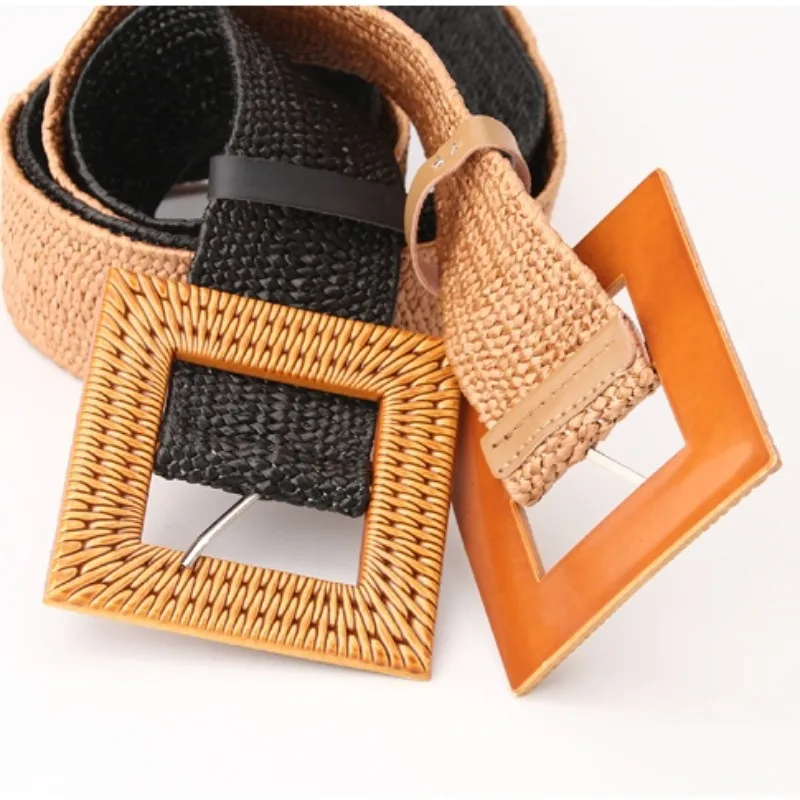 1Pcs Straw Woven Elastic Belt for Wome Teenager Vintage Wide Stretch Waistband for Dress Boho Ladies Summer Dress Belt