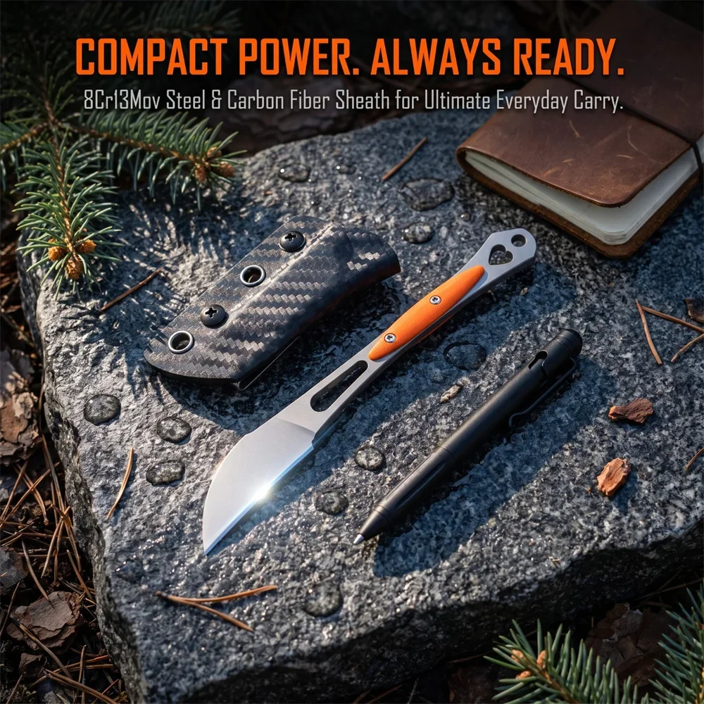 Portable Outdoor Cutting Fixed Blade Utility Knife Lightweight Hollow‑Out Design Anti‑Slip G10 Handle Complete with Kydex Sheath