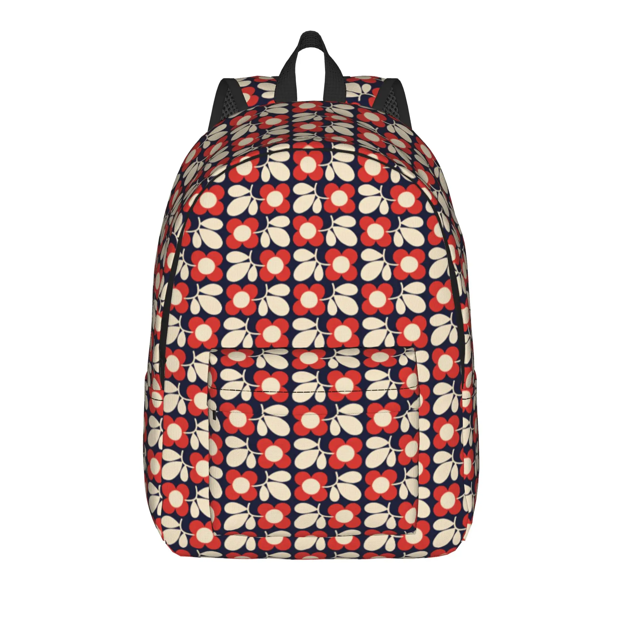 Retro Red Cream Floral Leaf Navy Background Pattern Backpack  Outdoor Backpacks Boy Kawaii High School Bags Designer Rucksack
