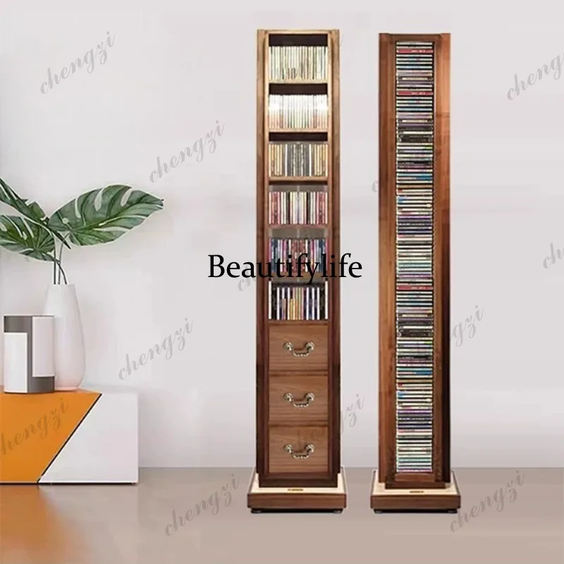 Black walnut solid wood rack, disc storage with nostalgic collection rack, storage cabinet.