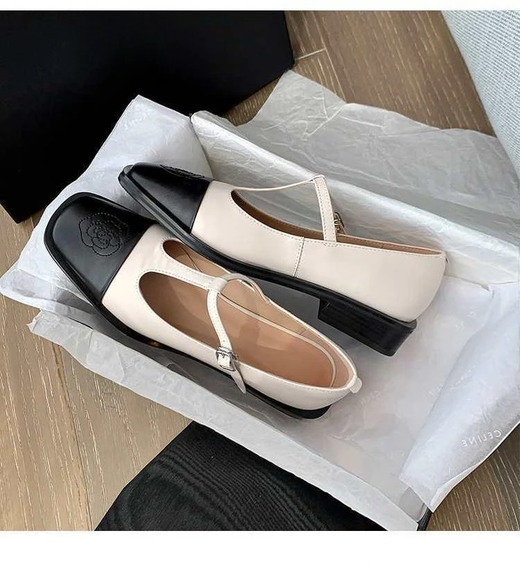 2023 Autumn Elegant Women High Quality Genuine Leather T-tyle Flats Fashion Mix Color Mary Janes Shoes BY880