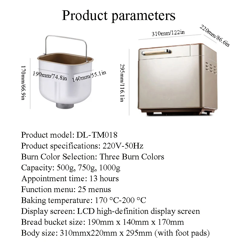 Programmable Bread Maker Machine 3 Loaf Sizes, 19 Menu Functions Gluten Free White Wheat Rye French and more