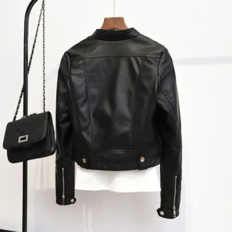 화이트 가죽 짧은 스몰 재킷, 부드러운 가죽 스파이스 코트, 여성 의류, 가을, 겨울, 신상