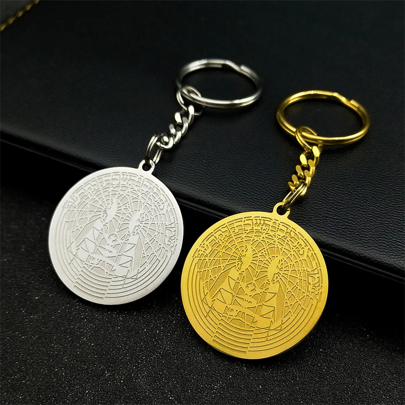 Hebrew Round Medal Keychains For Women Men Stainless Steel Silver Gold Color Israel Judaica Faith Bag Pendant Amulet Jewelry