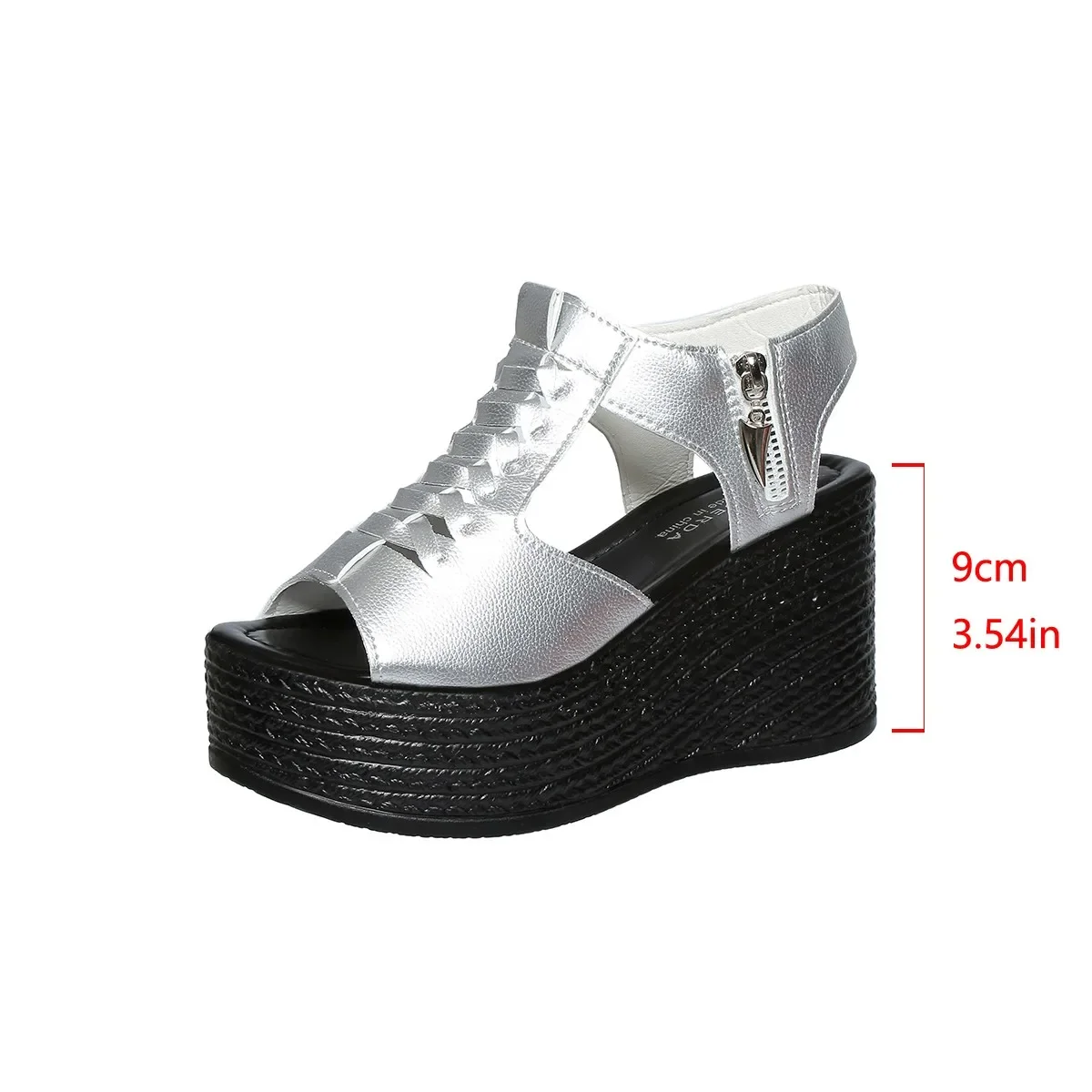 Casual Basic High Heel Rubber Sandals for Women 2024 New Hot Sale Summer Wedges Ladies Shoes Solid Zipper Pu Women\'s Sandals