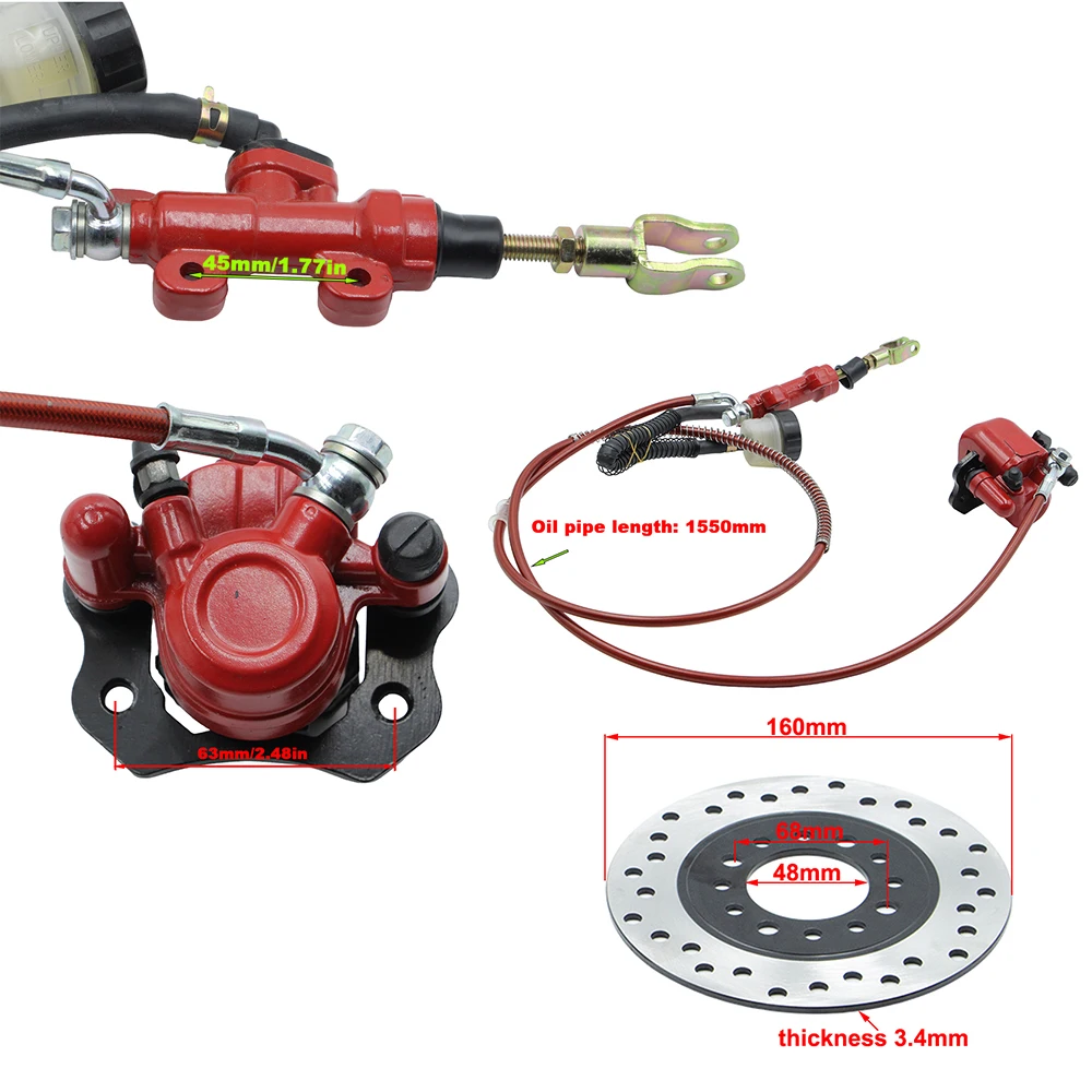 Go Kart Rear Hydraulic Brake Assembly Caliper Master Cylinder Kit Suitable for 50cc 110cc 125cc 150cc 200cc 250cc ATV Golf Cart