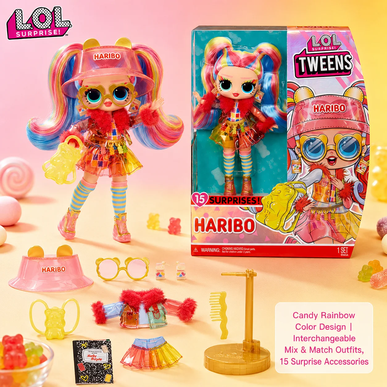 Muñeca LOL Surprise Tweens Original, Edición Limitada, con Temática de Ositos de Goma Haribo Holly Happy, Juguete Coleccionable para Niños