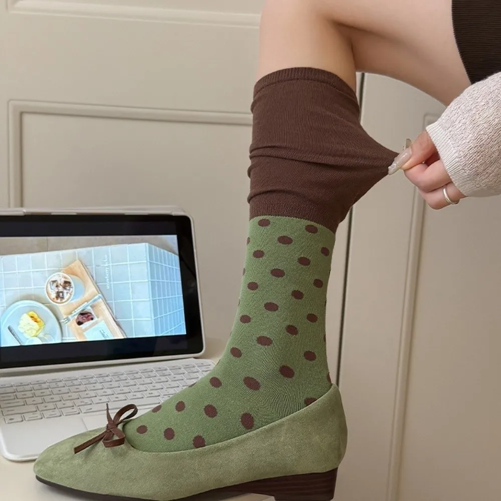 Polka Dot Pattern Mid Calf Socks Slim Fit Mid Calf Length Slouchy Socks Fall Winter Weight Cotton Blend Dress Socks Fall Season