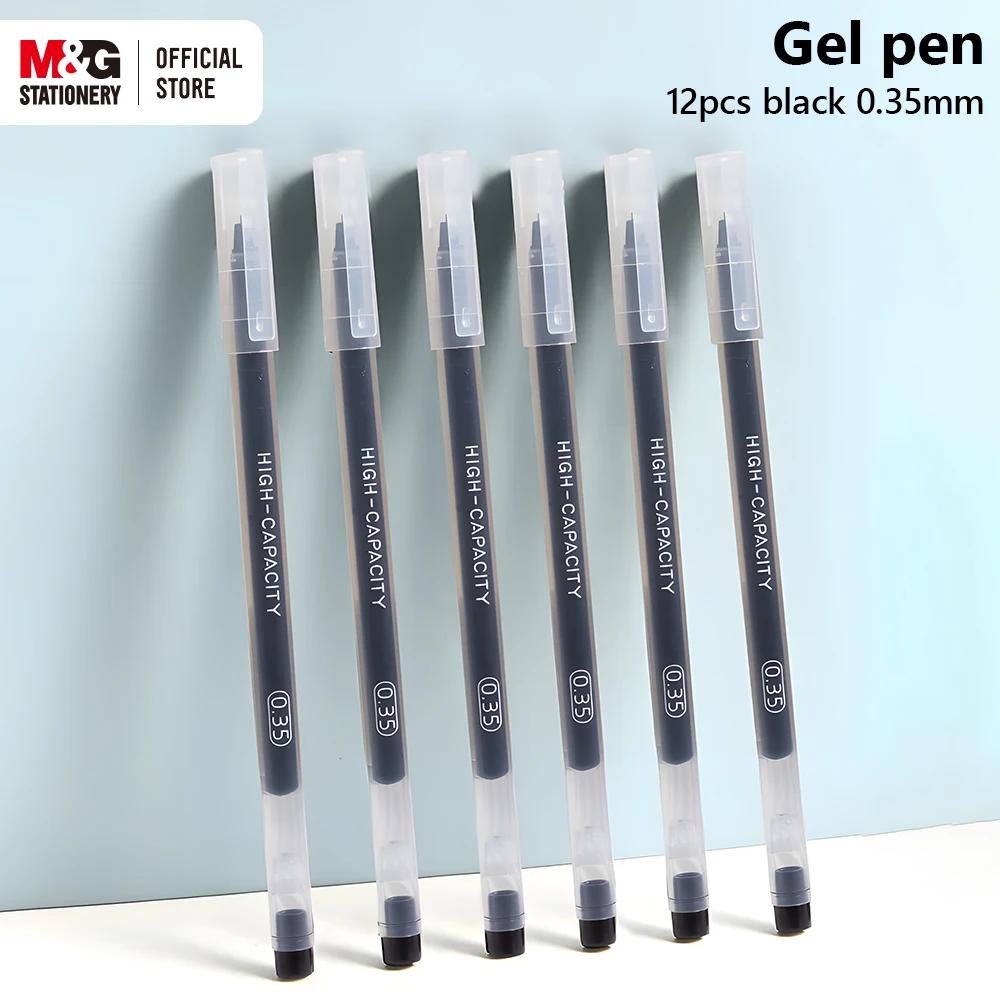 

M&G 12pcs Gel Pen 0.35mm Black Large Capacity Full Syringe Signature Pen for Students Exam Office