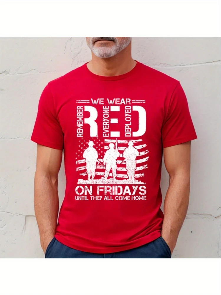 

On Friday We Wear Red Shirt, RED Friday Military Veteran design -100% cotton casual O-neck short-sleeved men's printed T-shirt.
