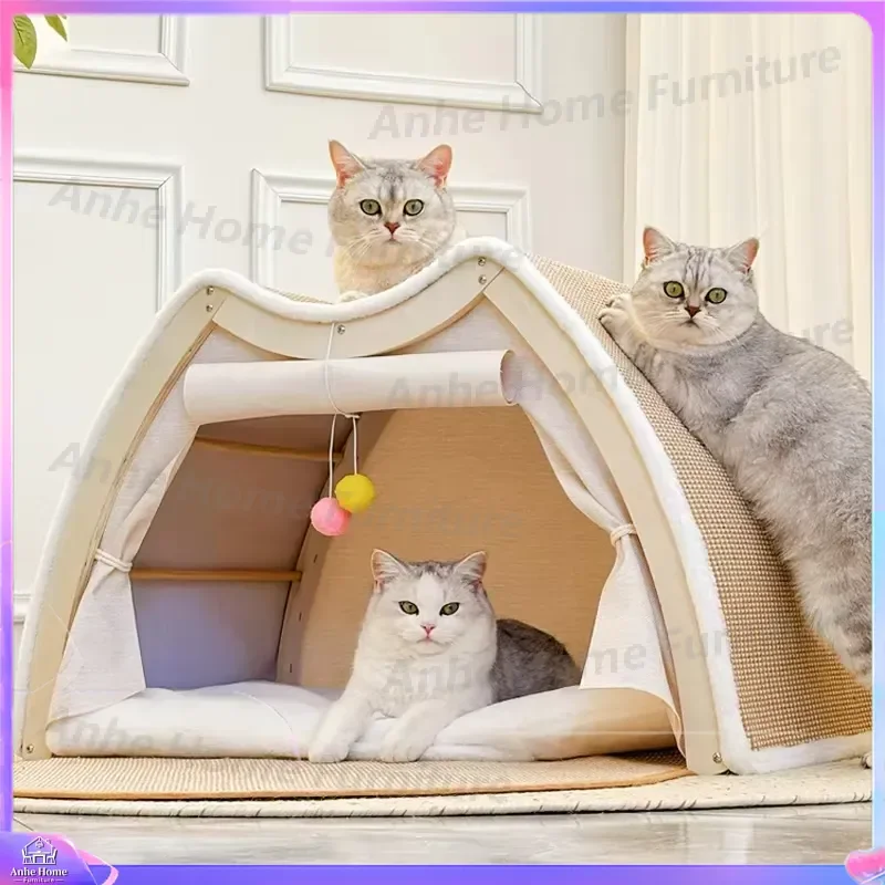 Large Wooden Cat Tree Tower Sisal Plush Cat House Luxury Cat Tent Bed Custom Wholesale Pet Furniture Scratching Post Condo