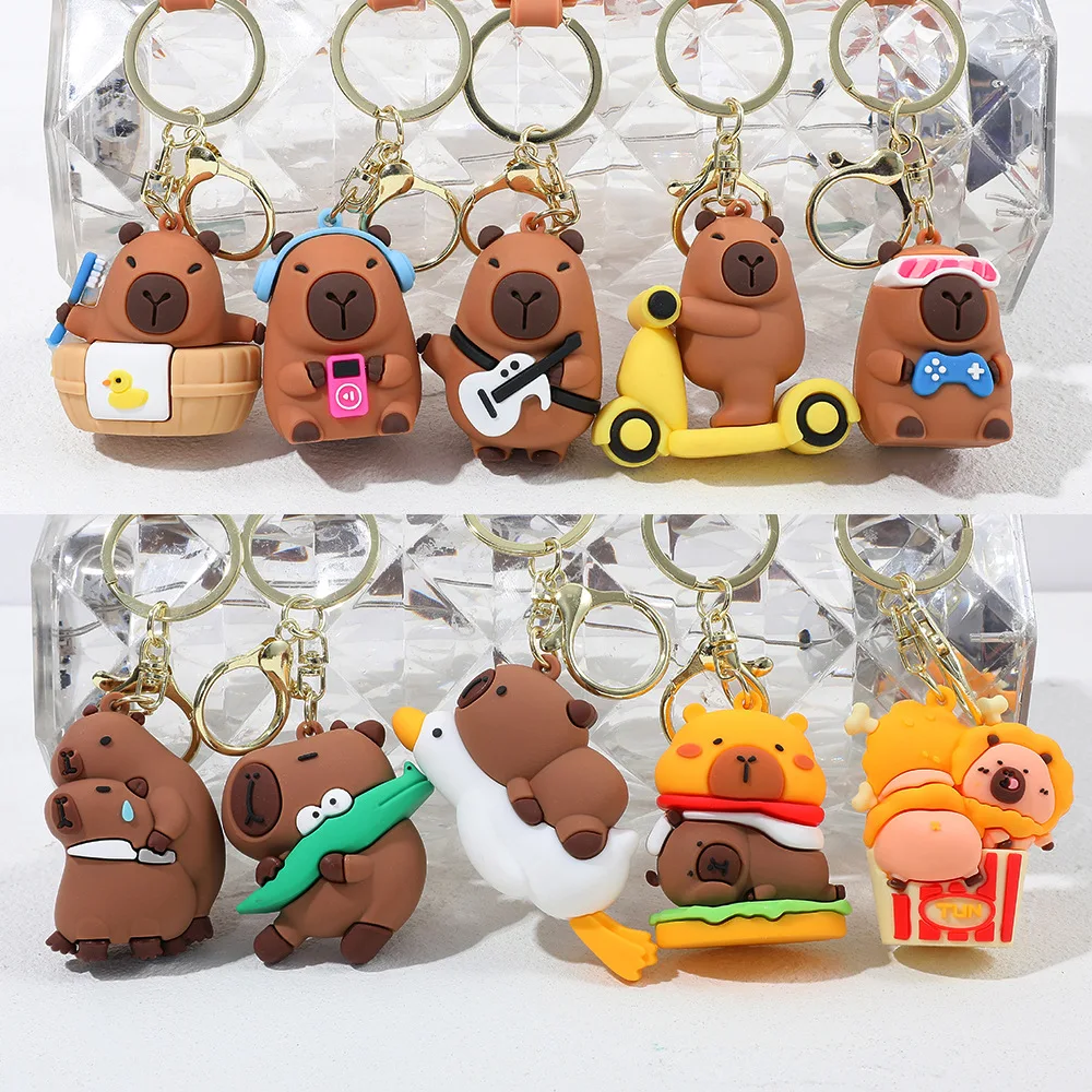 MINISO Cute Cartoon Capybara Pendant Keychain Toy Doll Bag Hanging Ornaments Lovely Kapila Pelican Crocodile Animal Keyrings