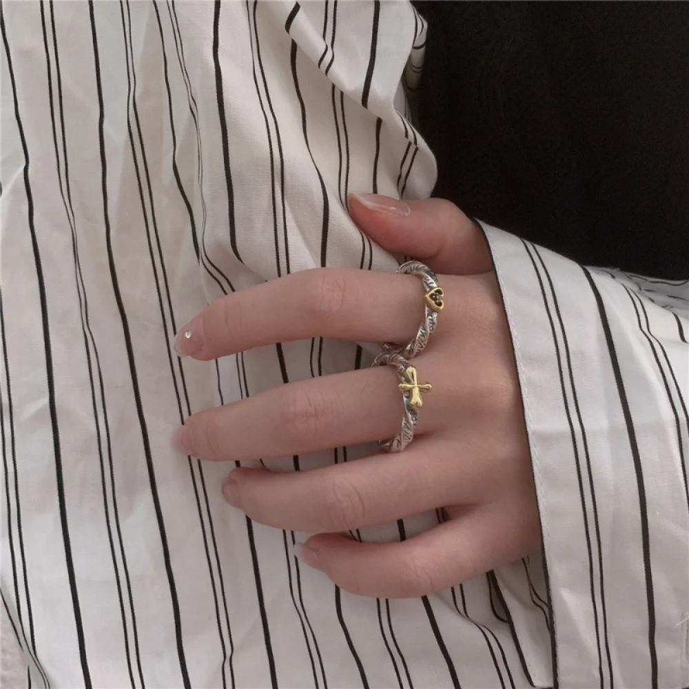 Vintage Handmade LOVE Heart Rings for Women Couples New Fashion Creative Design Irregular Geometric Party Jewelry Gifts