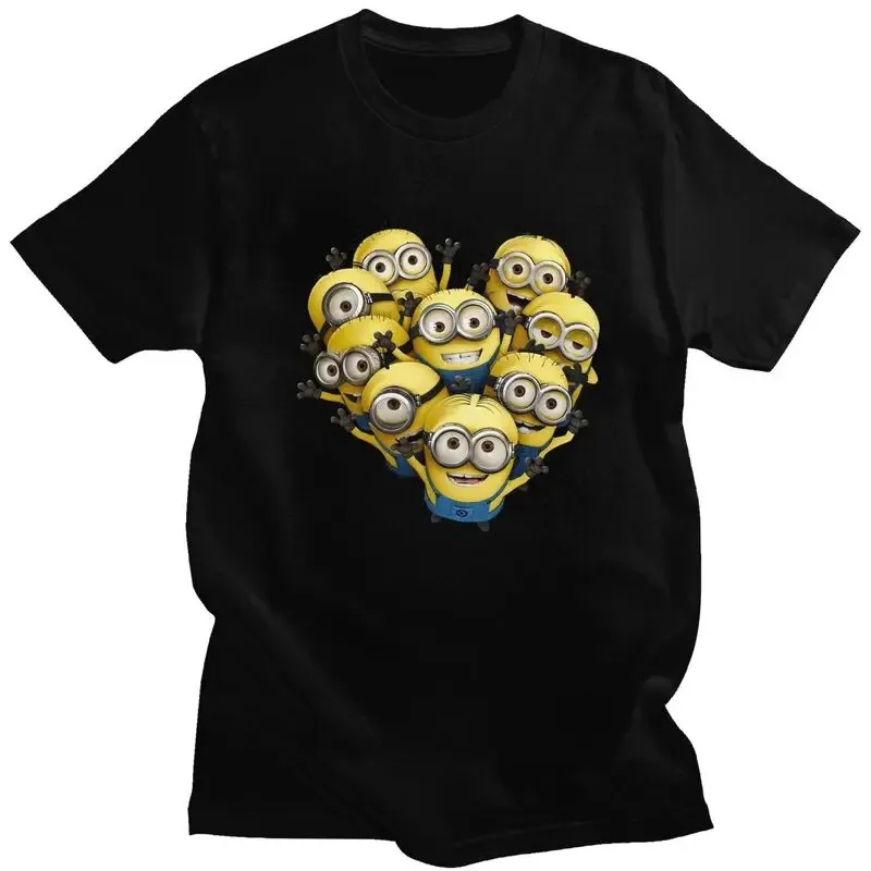 Funny Minions Cartoon Heart T Shirts Men Short Sleeve T-shirts Streetwear Tee 100% Cotton Slim Fit Tshirts Merch Mother Tops