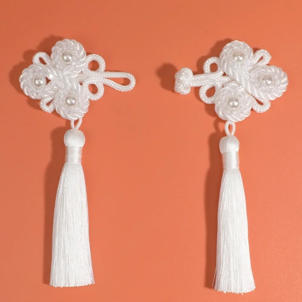 1PCS Cheongsam Chinese Style National Tide Clothing Hand-beaded Decorative Buttons Long Tail Pearl Crystal Tassel Plate Buckle