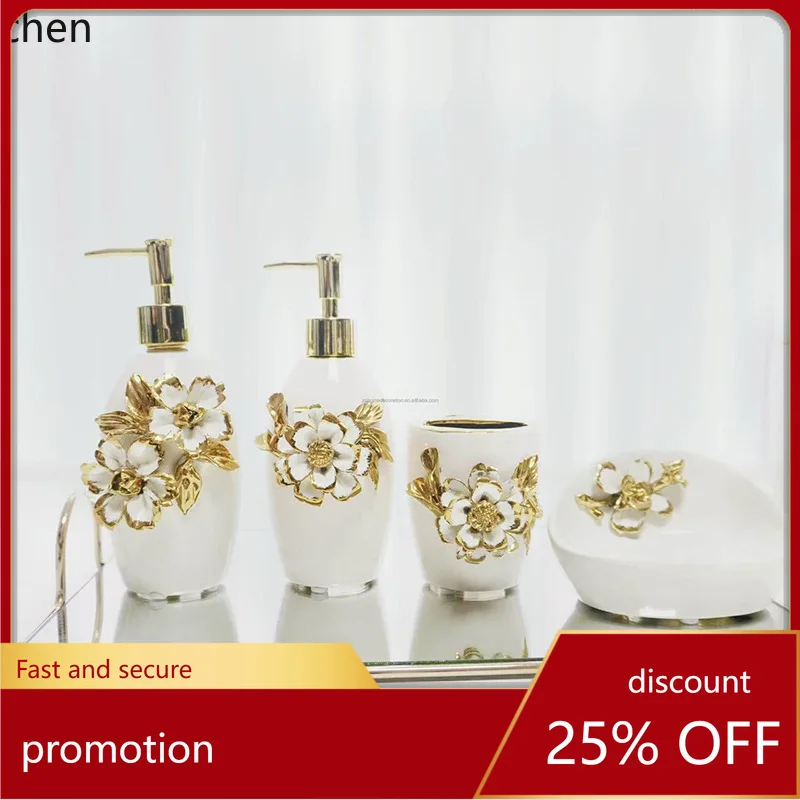 Hxl ceramic decal electroplated gold hand soap dispenser bathroom refill bottle