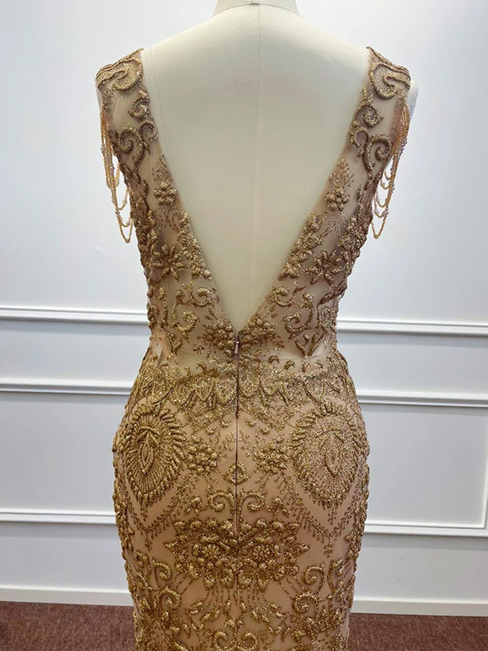 Robe de Soirée de Forme Sirène en Broderie Dorée, Tenue Luxueuse, Arabe, avec des Appliques Perlées, pour un Gala