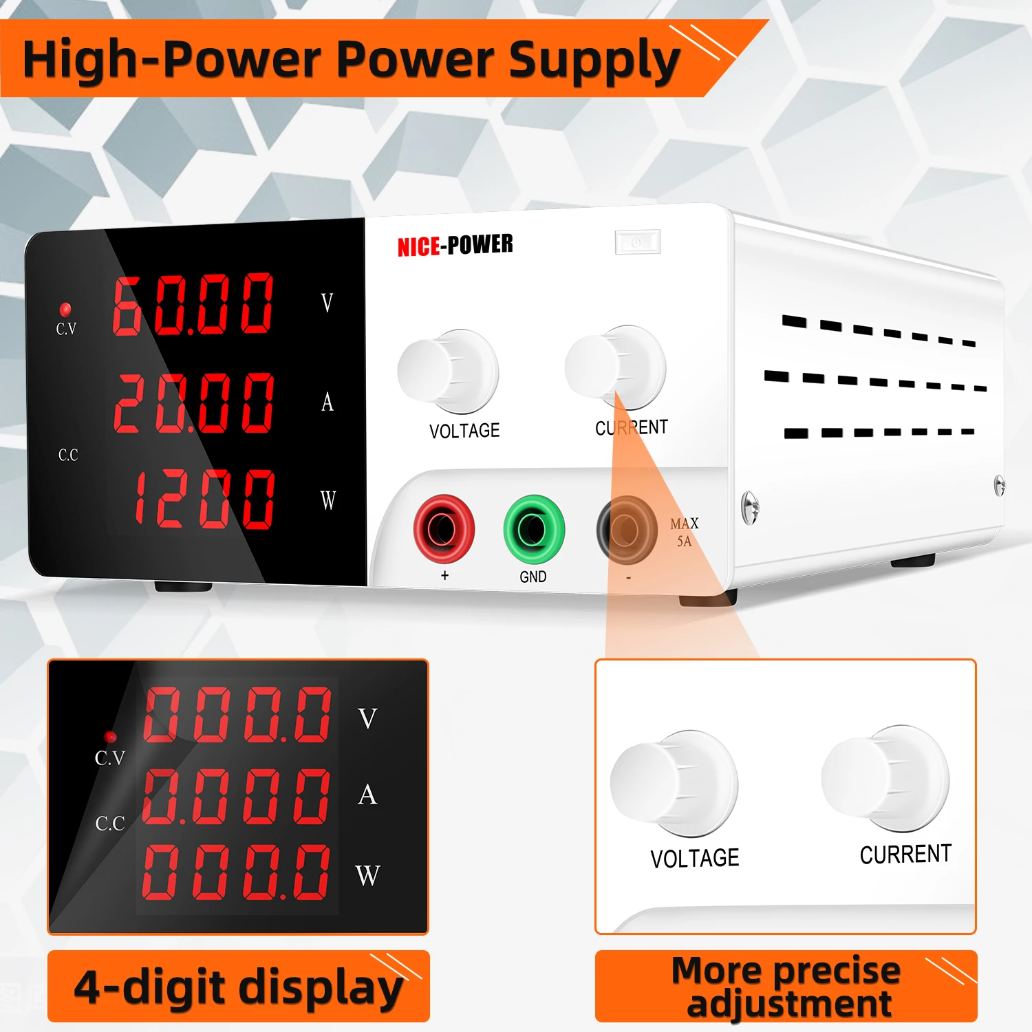 NICE-POWER Laboratory Power Supply, 200V 5A 1000W High Power Bench Power Supply with Encoder Knob, Adjustable Voltage Regulator